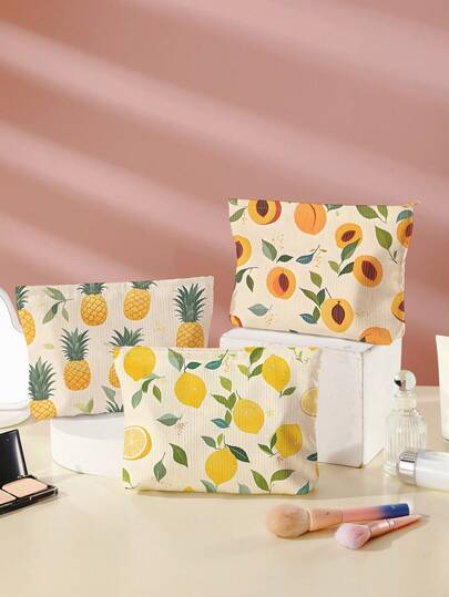 1pc Lemon, Pineapple, Peach Printed Travel Toiletry Bag, Beach, Swimming Pool, Swimwear And Used For Travel Storage Bag, Cosmetic Bag, Makeup Bag, Vacation Organizer, Large Capacity Toiletry Bag, For Lipstick, Brush, Skincare, Phone, Coins, Small Items, For Home, Gift, Vacation And Holiday Multipurpose Use Teenage Toiletry Organizer Bag, School Makeup Bag, Back To School Supplies, Cosmetic Toiletry Storage, School Supplies, Storage Bag, Room Supplies