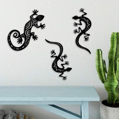 HelloYoung Metal Gecko Wall Decoration,  Metal Wall Art Lizard 3D Wall Silhouette Metal Wall Decor, Bedroom Living Room Decor