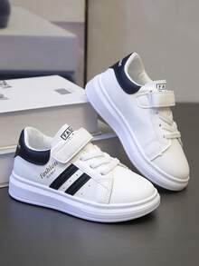 1 双儿童运动鞋，带钩环，春秋季新款透气低帮白色运动鞋，适合男孩、女孩