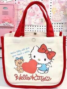 Sanrio Bolso de lona con diseño de Hello Kitty, nuevo bolso de mano, bolsa de almuerzo y bolso de mano de Kitty, adecuado para vacaciones, Halloween, Navidad, fiestas, cumpleaños, regalos