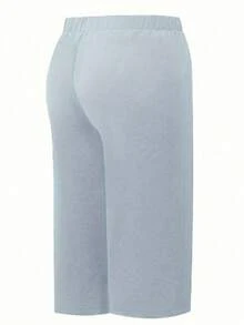 大码高腰阔腿七分短裤 - 淺灰色 - 查看 4