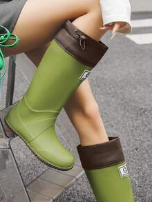 Foldable & Portable Rainboots, Unisex Soft Exterior Versatile Outdoor Tall Waterproof Boots For Camping, Couples' Wading Shoes - Green - View 3