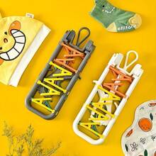 1 件可折叠晾衣架，带 12 个夹子，360° 可旋转衣架 - 便携式塑料架，用于毛巾、儿童衣服、袜子和手套 - 节省空间的设计，适合旅行、宿舍和家庭，储物盒 | 便携式晾衣绳 | 多用途衣架 - 彩色 - 查看 5