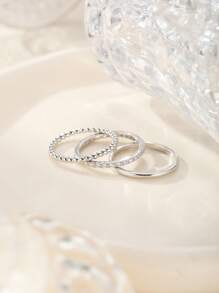 3pcs Cubic Zirconia Twisted Rope 925 Sterling Silver Ring Set, Elegant & Versatile Jewelry Gift Box, Suitable For Couples, Holidays, Parties, Festivals, Beach Vacation, Daily Wear