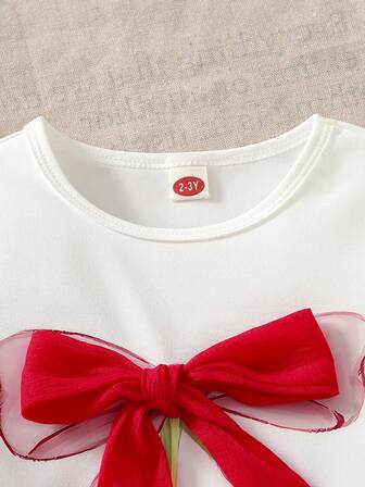 Girl Toddler Fashion Cute Cherry Bow Decor Short Sleeve Top + Leisure Cherry Embroidery Denim Pants Skirt 2Pcs Sets