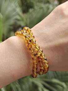 Natural Baltic Amber Beaded Layer Bracelet Or Necklace Million Years Gemstone Resin Fossilized Stone Indie Fashion Accessorize For Couple Nature Stone Gift