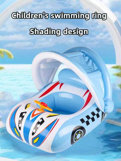 1 pieza Flotador de natación para niños con toldo, forma de bocina de coche de dibujos animados linda, flotador de vida anti-vuelco talla grande grueso, adecuado para niños y niñas principiantes en deportes acuáticos, inflable