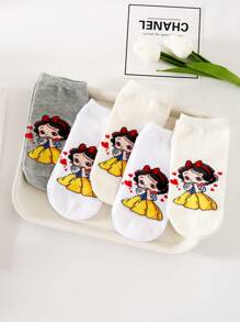 5/10/15 Paar Damen/Herren/Mädchen/Jungen/Paar, Frühling/Sommer, niedrig geschnittene Socken, Dekor mit Cartoon-Prinzessinnen-Muster, süß, hautfreundlich, weich, atmungsaktiv, vielseitig, geeignet für Studenten, Erwachsene, Party, Urlaub, Büro, Zuhause und den Alltag, zufällige Farbe und Stil