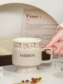 1pc Elegant French Style Ceramic Stemware, 3 Color Options, Suitable For Home/Restaurant, Breakfast/Milk/Coffee Cup