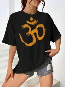 Camiseta artística de meditación Zen budista con símbolo Om para mujer - Iluminación, Espiritualidad hindú - Negro - Ver 1