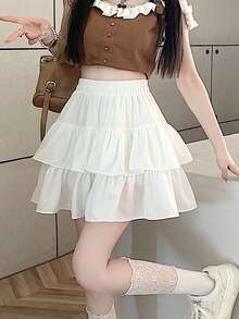 高腰A字蓬蓬裙，适合娇小女性，春夏款，白色 - 白色 - 查看 6