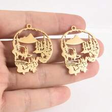 2pcs Fashionable 304 Stainless Steel Gold/Silver Plant & Flower Pattern Pendant, Vacuum Electroplated Durable Craft, Suitable For Necklace, Earrings, DIY Jewelry Making