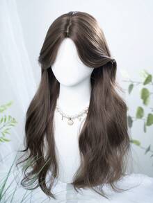 alicegarden 1顶合成耐热长卷发假发，带刘海，棕色，长度28英寸，自然逼真。（不含配件） - 棕色 - 查看 3
