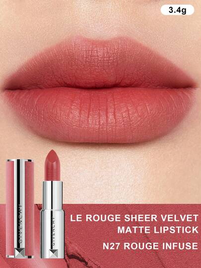  Givenchy Le Rouge Sheer Velvet，模糊哑光，鲜艳色彩 #N27 #N37 0.12 盎司/3.4 克