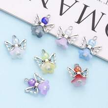 10/20pcs Assorted Colorful Flower Angel Wing Pendant Charms, Suitable For DIY Bracelets, Necklaces, Bags, Keychains, Jewelry Accessories - Multicolor - View 3