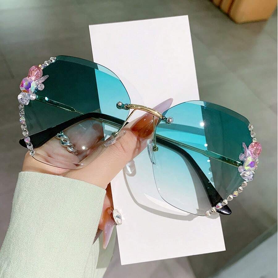 1pc Fashion Rhinestone Fashion Glasses For Women, Slim Y2K Style Everyday Use Preppy Style For Back To School Butterfly Shape Rhinestone Decor