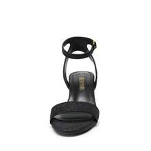 Women Chunky Low Heeled Summer Sandals, Elegant Ankle Strap Open Toe White Sandals For Women - 黑色/萊茵石 - 查看 6
