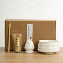 4 pièces Set bol Matcha incluant fouet à Matcha, cuillère à Matcha, bol Matcha et support Matcha, boîte cadeau set de thé Matcha style japonais