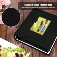 New-88 Photo Album 8x10 Holds 72 Photos, 8x10 Photo Album Linen Cover  Front Window, 72 Pockets For 8x10 Photos, 8x10 Photo Album Book For 8x10 W Family Baby Anniversary Pictur Or Gift (Black) - Linen Black - 查看 3