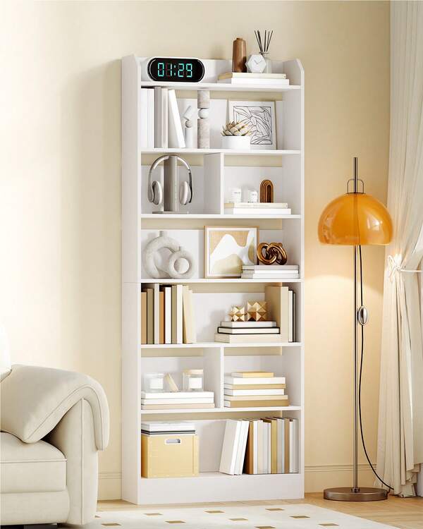 HEXCELEN Librería Estantería Biblioteca con 6 Compartimentos, Libreria Blanca para Exposición, para Oficina, Salón, 24 x 60 x 199,2 cm, Blanco