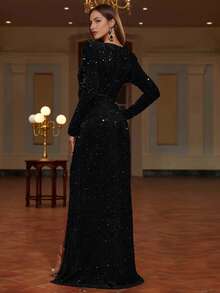 Ekskluzywna czarna seksowna wieczorowa suknia z rozcięciem, elegancka formalna sukienka z wysokiej jakości tkaniny, modna i pełna wdzięku długa sukienka w stylu francuskim, odpowiednia na wesela, imprezy, koncerty