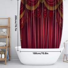 1pc/4pcs Luxury Red European Noble Style Multifunctional Bathroom Waterproof Shower Curtain With 12 Hooks, Anti-Slip Bathroom Mat, U-Shaped Floor Mat And Round Toilet Seat Cover, Full Bathroom Set Bathroom Accessories Back To School