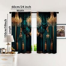 [2pcs Green Velvet Curtains] 2pcs Elegant Green Velvet Curtains, Modern All-Season Design, 100% Polyester, Light Filtering, With Rod Pockets, Easy Hanging, Suitable For Kitchen, Laundry Room, Bedroom, Study, Living Room