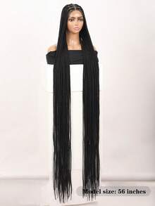 56 Inch Full Lace Extra Large Braided Wig With Baby Hair, Handmade Super Long Braided Lace Front Wig, Synthetic Embroidered Lace Braided Wig For Daily Use - 彩色 - 查看 2