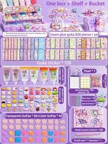 Girls DIY Craft Set, Includes Notebook, Sticker Making Kit, Fake Cream Glue And Decorative Accessories, Children's Toy Stationery Gift Box, And A Complete Cream Sticker Gift Box. This Fun DIY Sticker Craft Set Is Suitable For Children Of All Ages, Can Be Used As Birthday, Christmas Or Holiday Gifts.