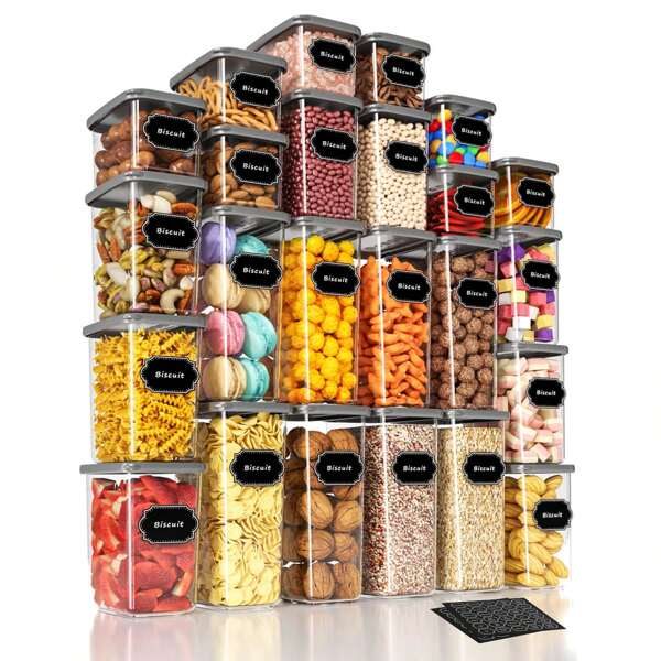 24er Set Lebensmittel Aufbewahrungsboxen mit Deckeln | Verdickte Bewahrungsbehälter für Getreide, Nüsse, Tee, Kaffee, Reis & Snacks |Staubdicht | Ideal für Küchenorganisierung & Langzeitaufbewahrung | Modernes Design & Hochwertiger PPMaterial