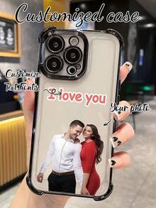 1 件可定制 DIY 手机壳 - 黑色 4 角防震 TPU 手机壳，兼容 16e、11/12/13/14/15/16 Pro Max、Galaxy A16、S25 Ultra、Redmi Note 14、OPPO、Honor、Spark Go 2024/Infinix Smart 8、Moto G30、气垫角、防刮、轻巧时尚的完美礼物