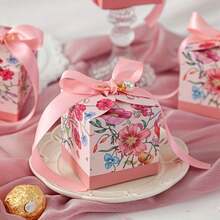 [Luxury Wedding Candy Boxes] 4/10pcs Luxury Hand-Painted Flower Theme Wedding Candy Boxes - With Exquisite Pearl Ribbons - Wedding Gifts, Birthday Party Anniversary Gift Boxes, Christmas Chocolate Biscuit Packaging Boxes - Multicolor - View 5