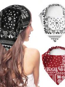 1件2025复古发带，均码，装饰布三角发带，弹力三角围巾发带，感恩节女士发饰，优雅发带 - 彩色 - 查看 6