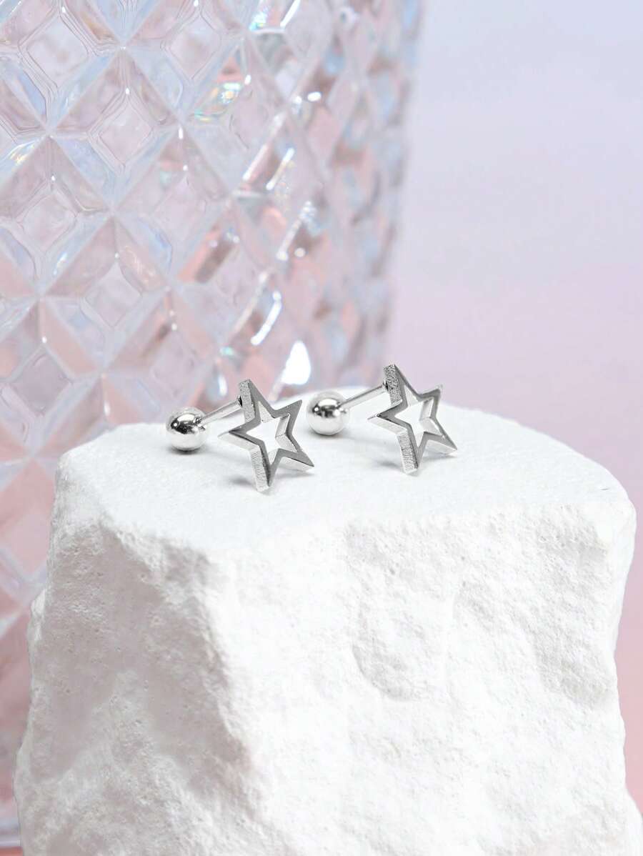 DareSee 2pcs Hollow Star Stainless Steel Stud Earrings For Women Music Fest Y2K Fest Autumn Christmas Christmas Winter Christmas Gifts