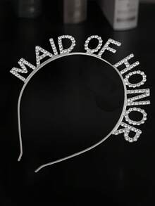 1pc Rhinestone "MAID OF HONOR" Glitter Crown Headband, Wedding Party Photo Prop Accessory For Women Valentine's Day Accessories - Silver - View 7