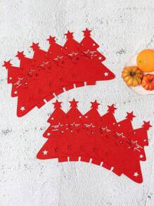 12 Stücke/6 Stücke Filz Mini Weihnachtsbäume, Weihnachtsbaum Muster Besteck Set, geeignet für Gabel- oder Löffeltaschen, Weihnachten dekorative Bestecktaschen für Zuhause und Restaurant