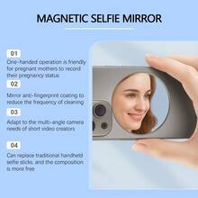 Black Magnetic Selfie Mirror Convenient For Outdoor Travel, Mobile Phone Photography, Auxiliary Camera, Reflective Convex Mirror Home Decor Back To School Room Decor School Supplies - Black - View 5