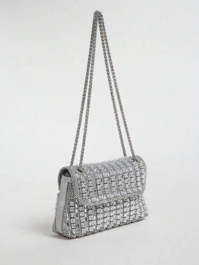 1pc Shiny Square Handbag, Elegant And Exquisite, Decorated With Delicate Crystal Chain, Can Be Used As A Shoulder Clutch For Parties, Galas, And Formal Events, A Perfect Gift For Women. Also Available Is A Shiny Snap-Closure Evening Wallet, Suitable For Carnival And Similar Occasions.