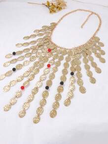 1 pieza Collar de cadena de clavícula con colgante circular geométrico personalizado de metal con borla, estilo lujoso y punk de alta gama para mujer