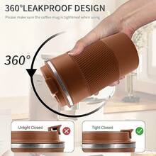 2025YINBAOGE Insulated Travel Coffee Mug, Spill & Leak Proof, Portable To Go Camping Stainless Steel Coffee Tumbler, Reusable Thermal Coffee Cup With Lid For Hot & Cold Drinks (Black, 12 OZ) - 棕色 - 查看 4
