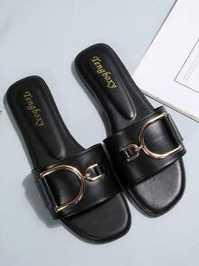 New Stylish Women Flat Sandals - Black - View 5