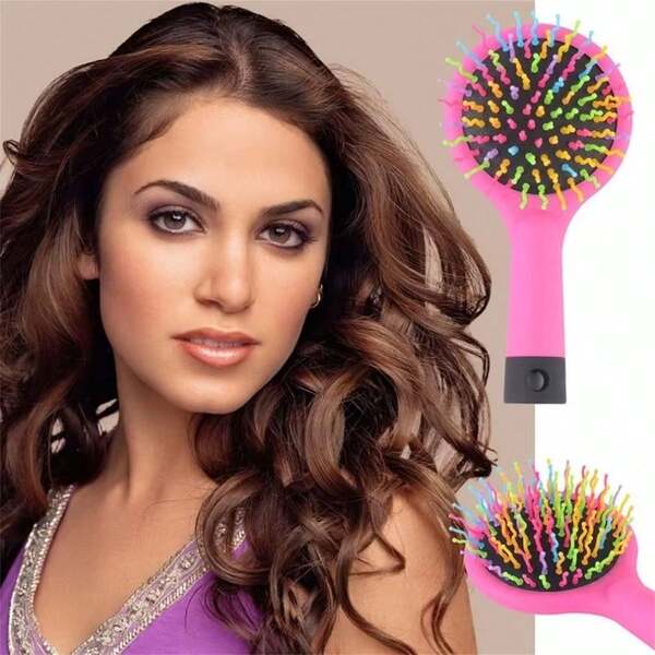 1pc Rainbow Anti-Static Curling Iron, Rainbow Massage Airbag Brush For Static Health, Smoothing Massage Comb, Straightening Magic Brush, Hairbrush, Mirror-Equipped Makeup Tool, Hairdresser Supplies