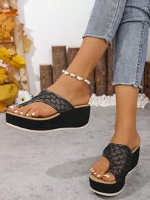 Fashionable Summer Mesh Patchwork Platform Slip On Open Toe Comfortable Versatile Elegant Clogs