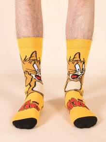 Warner Bros TOM & JERRY 2 Pairs Cute Cartoon Print Breathable Soft Mid-Calf Socks, Reinforced Heel And Toe For Durability, Unisex For All Seasons, Fall
