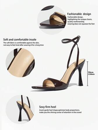 Women's High Heel Sandals, Suitable For All Seasons, Outdoor, Night Party, Fashion, Celebrity, High-End Banquet, Pointed Toe, Party, Holiday, Luxurious, Sexy PU Leather Mule Shoes With Ankle Strap, Comfortable Material, Elegant Coffee Brown