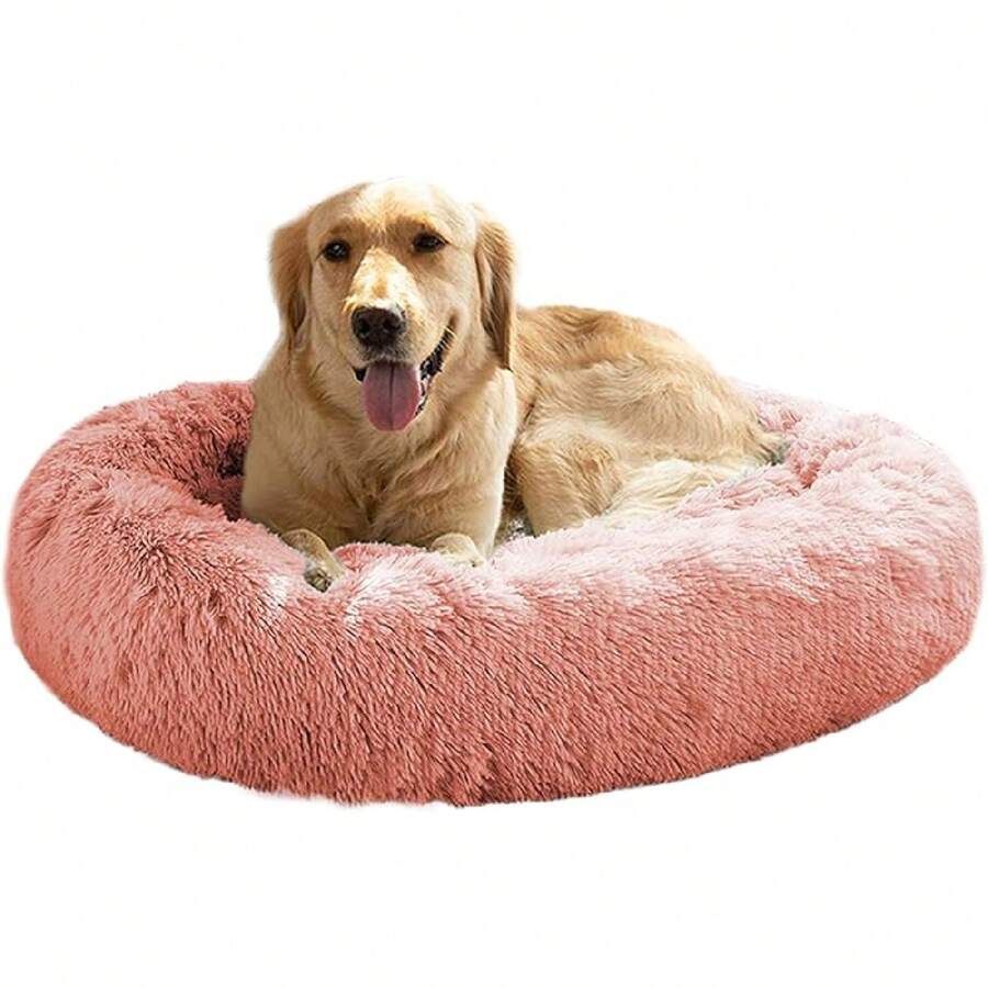 YYQDog Bedfor Medium And Large Dogs Comfortable Pet Bed Faux Fur Donut Cuddler Up To - Red - View 1