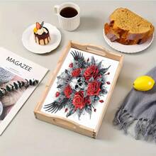 DIY Diamant Malerei Set mit Tablett, Luxuriöses Rose Schädel Design - asymmetrisch geschliffene Acryl Diamanten, cartoon-thematisches Holz Bastelset geeignet für Familienversammlungen, Frühstücksdekoration, Kaffee, Tee, Aufbewahrung, Partyartikel, Heimdekoration