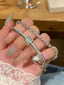 2 件精致奢华不锈钢镀金星空手镯套装，防锈防水女士珠宝 - SGS198 - 查看 4