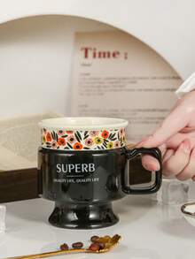 1pc Elegant French Style Ceramic Stemware, 3 Color Options, Suitable For Home/Restaurant, Breakfast/Milk/Coffee Cup