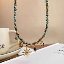 1 套复古优雅天然石串珠月亮和星星吊坠项链，适合女士，适合节日、生日、约会、派对、舞会、度假、休闲通勤配饰 - 彩色的 - 查看 8
